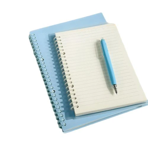 This plastic coil spiral bound notebook comes in multiple fresh macaron solid color matte covers including sky blue, mint green, soft yellow, pink and lavender. The lightweight smooth plastic spiral ring prevents scratch on hands and enables 180 degree flat opening. High density thick lined inner pages effectively stop ink bleed through. The simple blank cover supports customized printing, suitable for school note taking, workplace memorandums, study planning and daily records. Custom logos and personalized cover patterns are available for bulk wholesale orders.