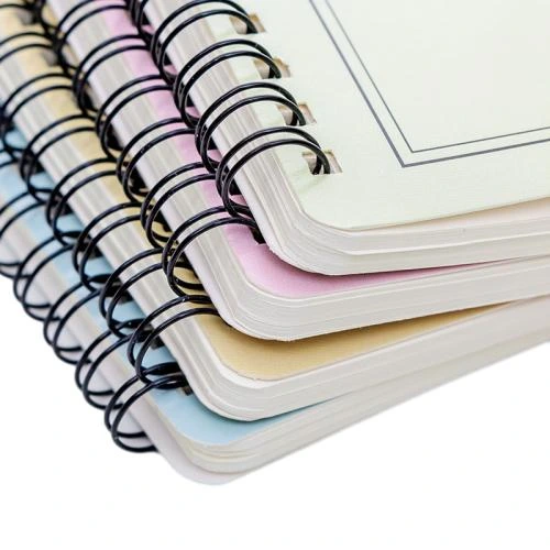 This minimalist spiral bound notebook comes in assorted soft macaron pastel toned covers with elegant letter printed surface. Durable black metal double coil binding enables convenient page flipping. Premium thick lined inner pages deliver silky smooth writing experience and prevent ink penetration. Custom made cover prints and brand logo imprint service are supported. It fits well for daily note taking, school coursework records, workplace memos, travel journals and bulk wholesale orders.