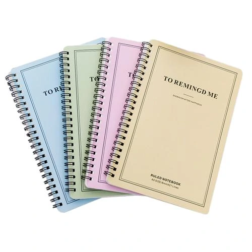This minimalist spiral bound notebook comes in assorted soft macaron pastel toned covers with elegant letter printed surface. Durable black metal double coil binding enables convenient page flipping. Premium thick lined inner pages deliver silky smooth writing experience and prevent ink penetration. Custom made cover prints and brand logo imprint service are supported. It fits well for daily note taking, school coursework records, workplace memos, travel journals and bulk wholesale orders.