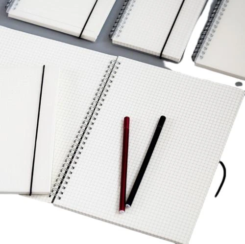 This minimalist spiral bound notebook adopts transparent PVC waterproof cover, durable metal double loop spiral binding and fixed black elastic strap to stop pages scattering. Multiple inner page options including lined paper, grid paper and dotted paper are available. Premium thick anti bleed white writing paper delivers smooth handwriting experience. Multiple dimension selections fit office paperwork, student note taking and daily planning. Custom printed logos and surface printing services are supported for retail and large scale wholesale.