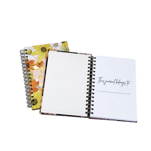 This series of metal spiral bound notebooks is equipped with multiple exquisite cover styles, including water color daisy prints, dark background peony artwork and minimalist black planner cover with golden inspirational lettering. Smooth durable metal spiral binding permits flat lay open writing. The premium thick inner pages adopt lined layout and contain a name writing area on the opening page. Suitable for religious devotion notes, daily goal planning, travel journals and gift giving. Custom made surface printing, slogan customization and brandlogo imprinting are supported for large batch wholesale orders.