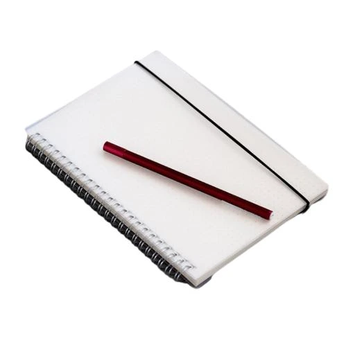 This minimalist spiral bound notebook adopts transparent PVC waterproof cover, durable metal double loop spiral binding and fixed black elastic strap to stop pages scattering. Multiple inner page options including lined paper, grid paper and dotted paper are available. Premium thick anti bleed white writing paper delivers smooth handwriting experience. Multiple dimension selections fit office paperwork, student note taking and daily planning. Custom printed logos and surface printing services are supported for retail and large scale wholesale.