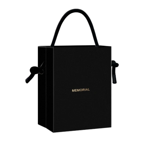 Special Craft Paper Bags adopt premium matte black paper with delicate gold foil hot stamping Memorial logo. Solid rope handle with side knot decoration brings unique minimalist luxury texture. Thick paper material keeps the bag upright and stable without deformation. Compact vertical size is perfect for small items like jewelry perfume and mini cosmetics. We support custom bag size printed logo and surface craft. These paper bags are ideal for boutique retail birthday gifts wedding favors and high end gift sets.