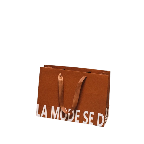 Special Craft Paper Bags - Burnt Orange Letter Print Gift Tote Bags Brown Ribbon Handle Gift Packaging Wholesale