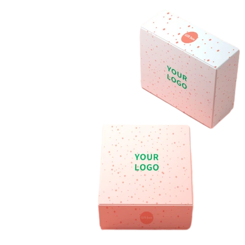 This fresh custom cardboard box comes with soft pink speckled pattern across the whole outer surface. It reserves clear space on the front panel for printing your own brand logo. A small round label decoration can be added on the top lid for extra branding effect. The foldable tuck top structure allows flat shipment to save logistics cost. High quality thick cardboard offers stable protection for inner items. You can change box shape speckle color background shade logo artwork and printed text. It fits well for cosmetic samples handmade gifts retail goods wedding favors birthday presents and small brand product packaging.