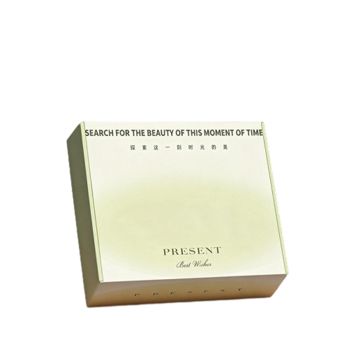 This elegant custom corrugated shipping mailer box features a soft cream yellow gradient background matched with refined greeting text on the outer surface. The classic present and best wishes wording creates a warm premium atmosphere for gift giving. Thick corrugated cardboard provides stable buffer protection for your products during delivery. The carton is crafted from eco friendly recyclable paper material. We offer full customization on surface prints inner lining patterns colors sizes and brand logos. It fits well for cosmetic gifts skincare sets anniversary presents and high end handmade retail items.
