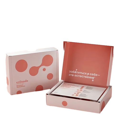 This modern minimalist custom corrugated shipping mailer box adopts clean white outer surface decorated with soft coral abstract circle patterns. The inner flap is finished with solid warm peach color and printed brand slogan text to deliver a gentle premium unboxing feeling. Thick corrugated cardboard provides stable buffer protection for your products during delivery. The carton is crafted from eco friendly recyclable paper material. We offer full customization on surface prints inner lining patterns colors sizes and brand logos. It fits well for skincare sets cosmetic gifts self care packages and brand retail shipments.