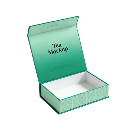 This fresh custom rigid magnetic gift box adopts elegant green gradient design inside the lid. The outer side of box base is decorated with delicate light green geometric pattern. You can print brand name slogan or product information on the inner surface of the lid. Hidden magnetic structure provides smooth opening and tight secure closure. Thick durable rigid cardboard ensures long lasting box shape. You can adjust gradient color geometric pattern printed content logo design and inner cavity size. It fits well for tea packages herbal drink sets food gifts health care products and high end festival souvenir packaging.