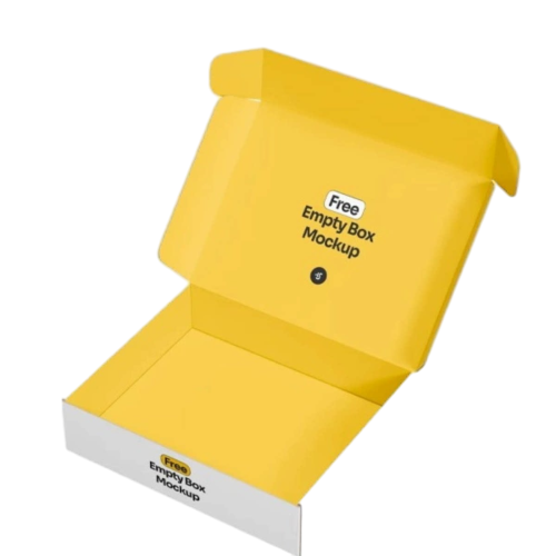 This eye catching custom corrugated shipping mailer box adopts clean white outer surface and bright yellow full interior. You can print your own brand slogan logo and decorative text both on the outside panel and the inner flap. The striking color contrast delivers a fresh cheerful unboxing experience for your customers. Thick corrugated cardboard provides stable buffer protection for your products during delivery. The carton is crafted from eco friendly recyclable paper material. We offer full customization on surface prints inner lining patterns colors sizes and brand logos. It fits well for cosmetic gifts fashion accessories handmade goods and general retail shipments.