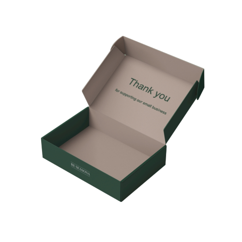 Custom Corrugated Boxes - Dark Green Outer Beige Inner Thank You Text Mailer Box Brand Gift Shipping Carton Bulk Wholesale